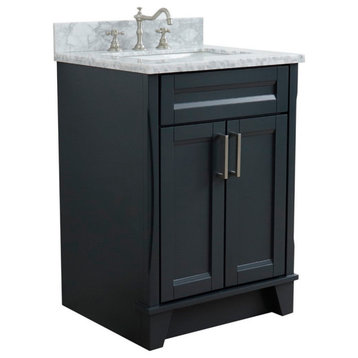 25" Single Sink Vanity, Dark Gray Finish With White Carrara Marble