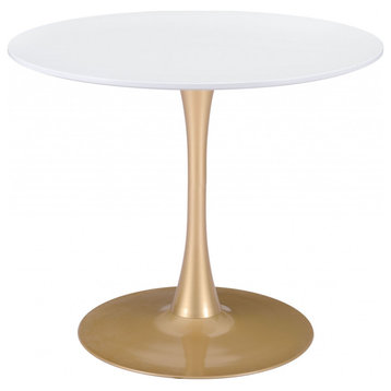 HomeRoots White on Gold Round Top Bistro Style Pedestal Dining Table