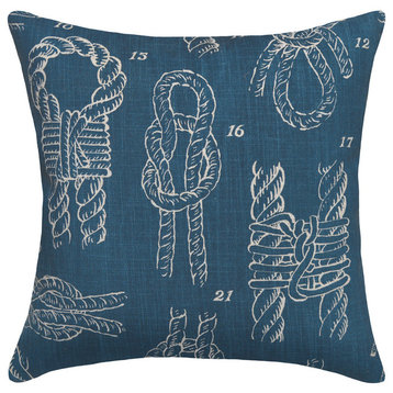 Knots Printed Linen Pillow With Feather-Down Insert- Navy Blue