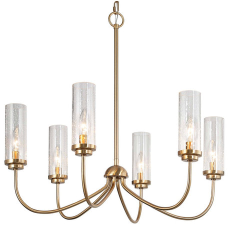 LNC 6-Light Brass Modern Candle-Style Glass-Cylinder Chandelier