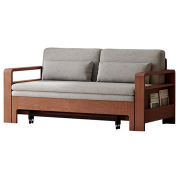 Solid Wood Multi-Function Sleeper Sofa, Beech Walnut Fog Gray-Ordinary Cushion 1.38m Sofa Bed 54.3x30.9 - 76.8x31.1