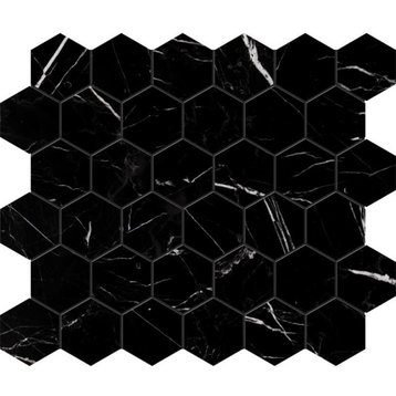12"x12" Black Polished Hexagon Classic Mosaic