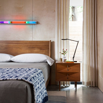 Barcode House Primary Bedroom with Neon Art