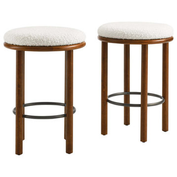 Fable Boucle Fabric Counter Stools - Set of 2 in Walnut Ivory