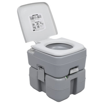vidaXL Portable Toilet Camping Toilet with Detachable Tank Gray 5.3+2.6 gal
