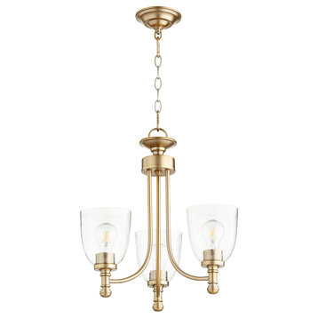 Rossington 3-Light Chandelier, Aged Brass With Clear Seeded Glass