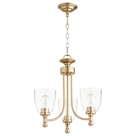 Rossington 3-Light Chandelier, Aged Brass With Clear Seeded Glass