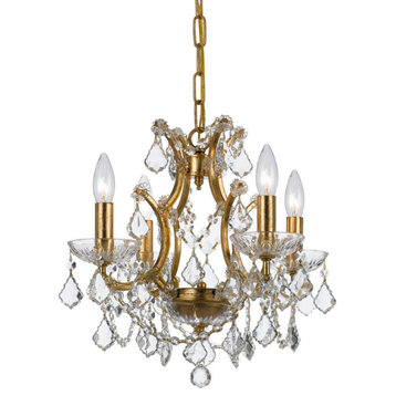Crystorama Filmore 4 Light Crystal Gold Mini-Chandelier, Antique Gold