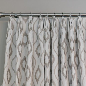 French Pleated Linen Drapery Panel on Brushed Nickle Hardware