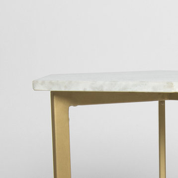 Marble Hexagon Accent Table, White, 18"x16"