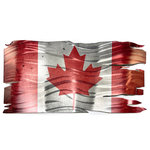 Moderncrowd - Metal Canadian Flag 'Proud Canuck', 46"x24", Man Cave Decor CA Sports Art - Introducing a bit of international flavor to the 'Patriotic Collection' from Helena Martin and Modern Crowd: 'Proud Canuck' - limited edition indoor/outdoor dimensional metal wall sculpture. This weathered and worn version of the famous Maple Leaf is crafted here in the USA from durable industrial aluminum and weatherproof colors, suitable for both indoor and outdoor placement. This flag is routed with dramatic rips and tears, and colored in distressed reds and white/silver to represent the national colors of Canada. The metal panel is bent and textured all by hand, and features an artistic grind pattern with a silver metallic undertone. This dimensional Canadian flag wall sculpture makes an excellent gift for a CA ice hockey fan, or anyone looking to proudly display a contemporary, tattered-yet-enduring symbol of Canada!