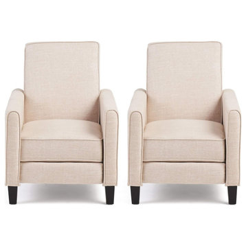 Set of 2 Recliner Chair, Tapered Legs With Padded Seat and Pipe Accents, Beige