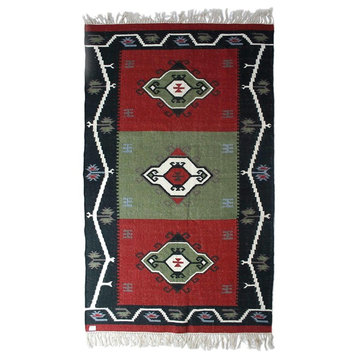 Handmade Abstract Evergreen  Wool area rug (5x8) - India