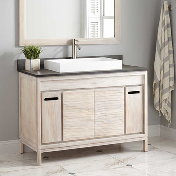 48" BECKER TEAK VESSEL SINK VANITY - WHITEWASH