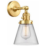 Innovations Lighting - Innovations Lighting 203SW-SG-G62 Small Cone-1 Light Wall in Industrial S - Solid Brass 1 Degree Adjustable Swivel With EngrSmall Cone-1 Light W Satin Gold Clear GlaUL: Suitable for damp locations Energy Star Qualified: n/a ADA Certified: n/a  *Number of Lights: 1-*Wattage:100w Medium Base bulb(s) *Bulb Included:No *Bulb Type:Medium Base *Finish Type:Satin Gold