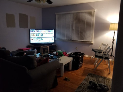 Living Room W Front Door In Middle Opening To Long Wall
