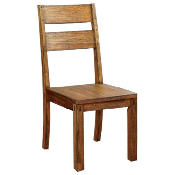 Benzara BM131303 Frontier Rustic Side Chair, Natural Teak Finish, Set Of 2