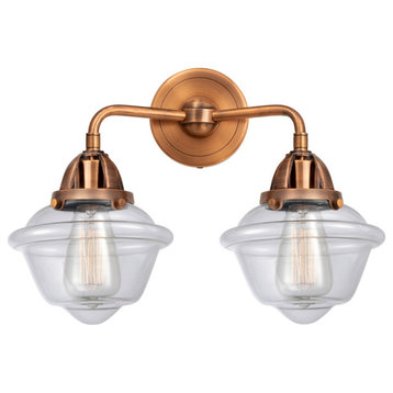Small Oxford Bath Vanity Light, Antique Copper, Clear, Clear