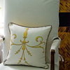 Grotesca Scroll Accent Pillow Slipcover, Grotesca and Brown Piping, 14"x18"