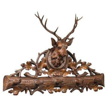 Wall Coat Hook Royal Stag Head Deer Oak Leaves 5-Hook Hand Painted OK