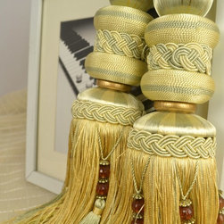 3 Colors QYM05 Faux Silk Curtain Tassel Tie Backs in Beige Color - Window Treatment Accessories