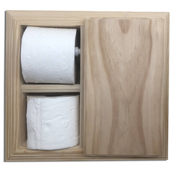 Hyacinth Wood Recessed Toilet Paper Holder With Storage 14x12.75, Unfinished