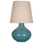 Robert Abbey - Robert Abbey OB991 June - One Light Table Lamp - Shade Included.  Base Dimension: 7.50June One Light Table Lamp Steel Blue Glazed/Lucite Buff Linen Shade *UL Approved: YES *Energy Star Qualified: n/a  *ADA Certified: n/a  *Number of Lights: Lamp: 1-*Wattage:150w Type A bulb(s) *Bulb Included:No *Bulb Type:Type A *Finish Type:Steel Blue Glazed/Lucite