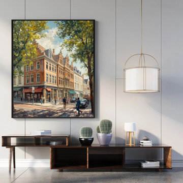 Dutch Summer Street Canvas Wall Art - European Town Landscape Painting