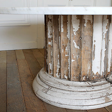 Antique Column Pedestal Dining Table Original Paint Calcutta Gold Marble Top