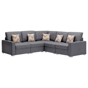 Nolan Linen Fabric Reversible Sectional Sofa Pillows Interchangeable Legs, Gray