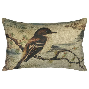 Bird on Branch Linen Pillow