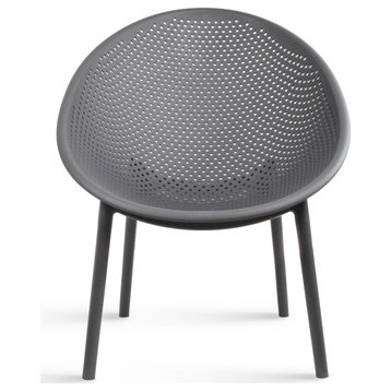Modern Plastic Lounge Chair Perforated Egg Shaped Seat for Indoor/Outdoor, Grey