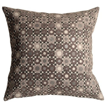 Pillow Decor - Houndstooth Spheres Throw Pillow, Gray, 18" X 18"