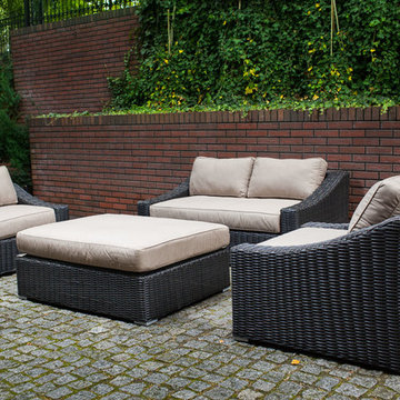 Toja Patio Furniture - Tuscan Love Seat Set - Red Brick Wall
