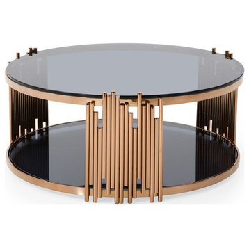 Neon Modern Smoked Glass and Rosegold Round Coffee Table