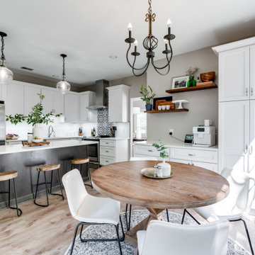 White and Grey Transitional Farmhouse Inspired Kitchen