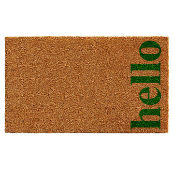 Vertical Hello Doormat, Natural/Green, 17"x29"