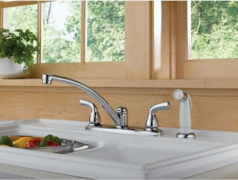 Delta Foundations Two Handle Kitchen Faucet With Spray, Chrome, B2410LF ...
