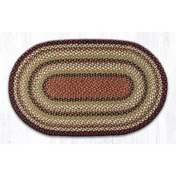 Burgundy, Mustard and Ivory Braided Rug, 27"X45" Oval
