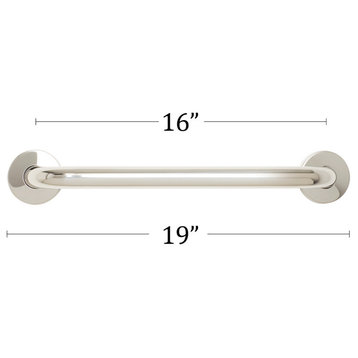 Stainless Steel Wall Mount Shower Grab Bar, 1.25" Diameter, Polished, 16"