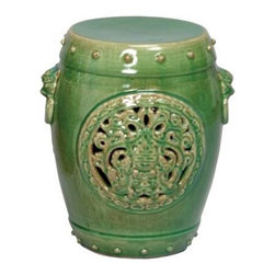 Jade Crackle Dragon Medallion Garden Stool - Accent And Garden Stools