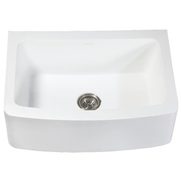 Solid Surface 30x22" Apron Front Farmhouse Single Bowl Kitchen Sink, Matte White