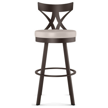 Amisco Washington Swivel Counter and Bar Stool, Cream Faux Leather / Dark Brown Metal, Counter Height