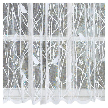 Songbird White Lace Kitchen Curtain, 56"x36" Tier Pair