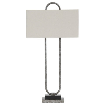Benzara BM226577 Open Capsule Metal Body Table Lamp ,Drum Shade, Gray & White