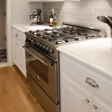 Kitchen total makeover with cabinet refinishing & coffered ceiling