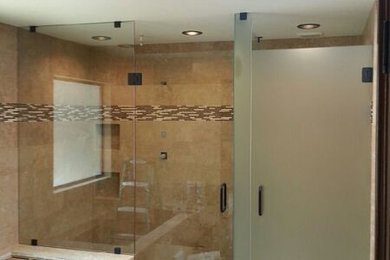 Double door inline frameless shower with Frosted/Etched glass combination