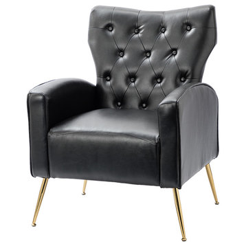 38" High Comfy Armchair With Metal Legs, Black