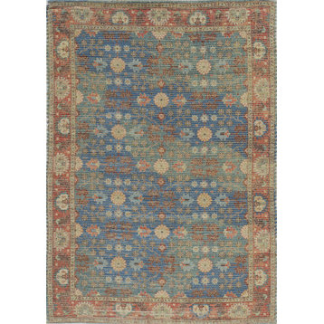 5'X7' Blue Red Hand Woven Floral Traditional Indoor Area Rug