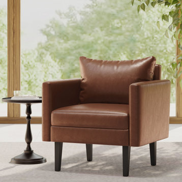 Dowd Mid Century Modern Faux Leather Club Chair, Cognac/Dark Brown